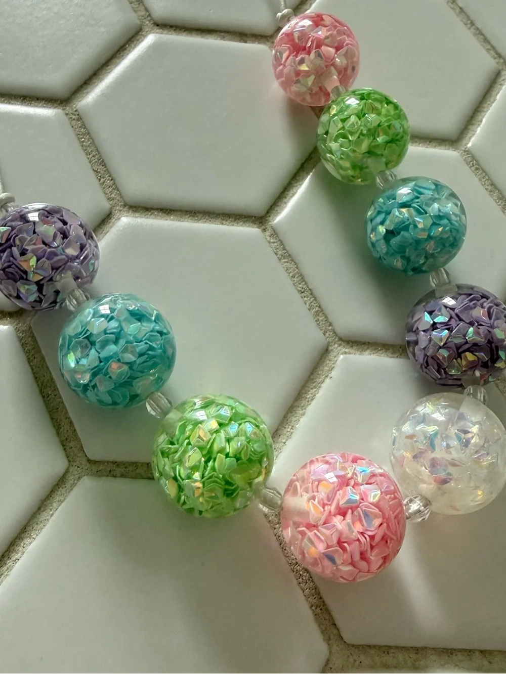Colorful Pastel Sequin Bubble Necklace - Pink, Green, Blue, Purple